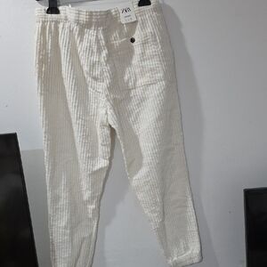 Zara Men's Cream Corduroy Trousers